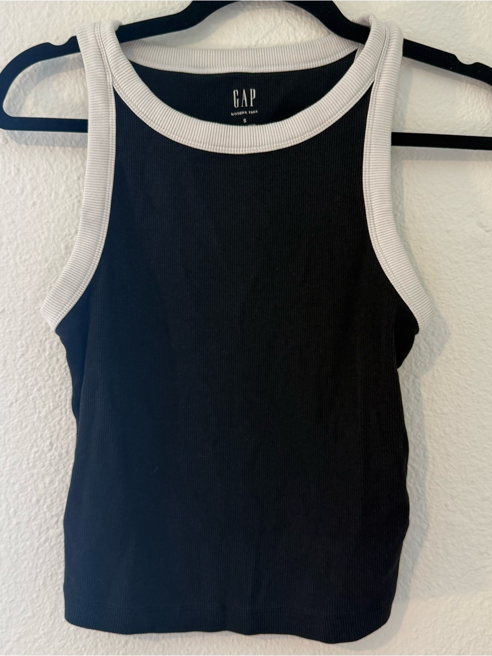 GAP Black Ribbed Tank with White Trim Accents